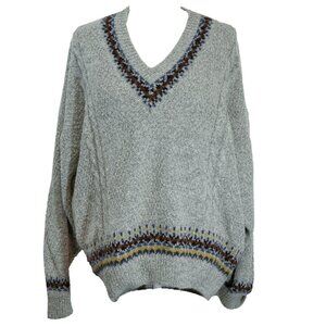 Sevres Cable Knit Sweater Oversize Ecclectic Grandpa Vintage Vee Neck Collegiate